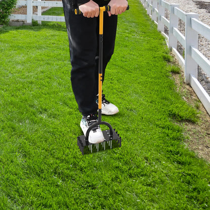 2-in-1-Rasenbelüftungswerkzeug, manuelles Rasenbelüfterwerkzeug mit 16 Spikes und 8 Entkern für Gartengras, loser Boden, verhindert Verdichtung
