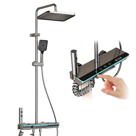 Bathroom Shower System LED Light Shower Head Set Brass Mirror Thermostatic Bathtub Faucet Digital Display Hot & Cold Showers