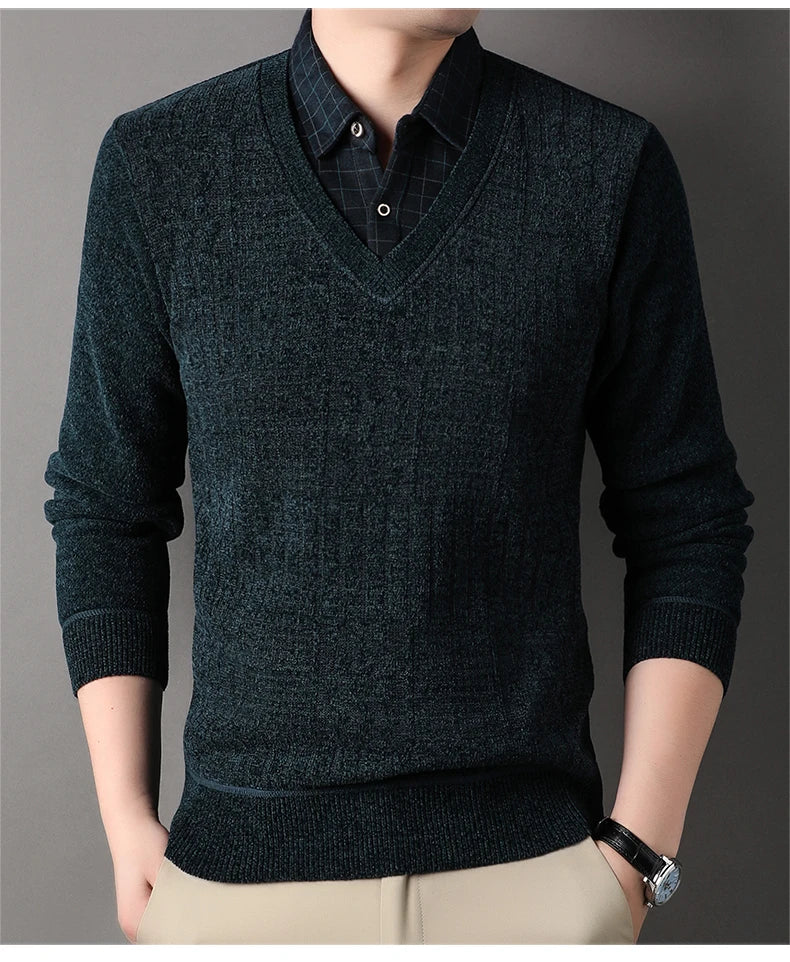 Winter Men Fleece Sweater Thickened Pullover Shirt Collar Sweaters Velvet Clothing Autumn Winter Jumpers Fashion Knitwear.