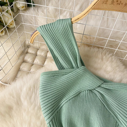 SINGREINY Einzelnen Schulter Tinte Stricken Kleid Backless Tank Gestreiften Schlank Bodycon Sommerkleid Frauen Sommer Beachwear Sexy Chic Vestidos