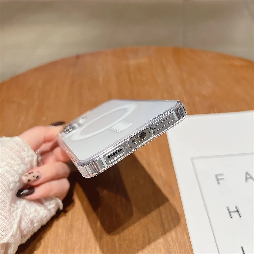 Magsafe Magnetic Charge Phone Case For Samsung Galaxy S25 S24 S23 Ultra S22 Plus S21 FE A16 A15 A35 A55 Clear Acrylic Slim Cover.