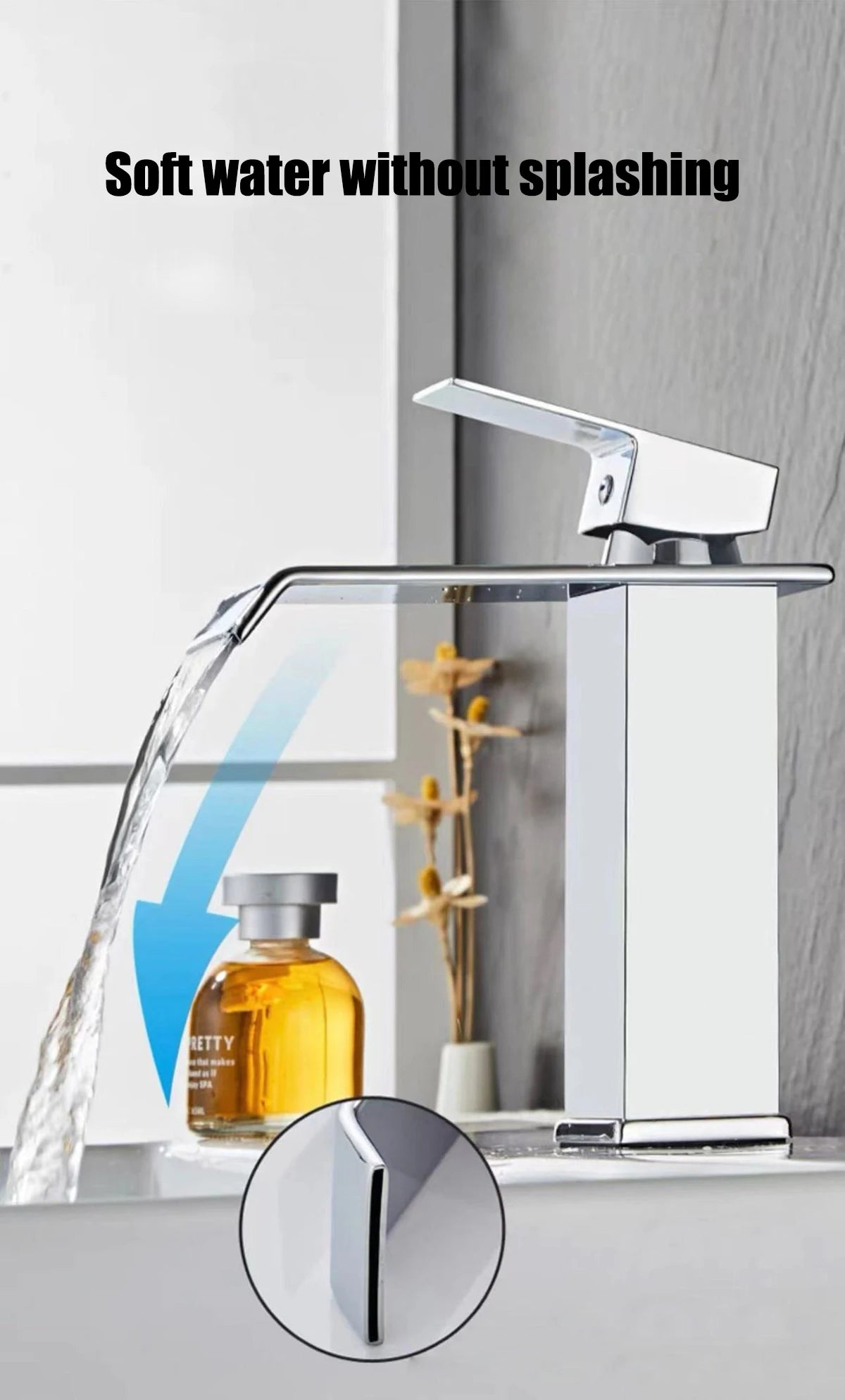 Black waterfall hot and cold faucet wash basin countertop basin bathroom cabinet splash proof basin faucet kitchen