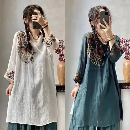 Schwerindustrie besticktes Kleid im Ethno-Stil, mittellang, Sommer, neuer Stil, Retro-Top, Rock mit Neun-Punkt-Ärmeln.