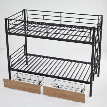 Etagenbett aus Metall, 90 x 200 cm, Etagenbett mit ausklappbarem Bett, erweiterbar auf zwei Einzelbetten oder Erwachsenenbetten, Schwarz