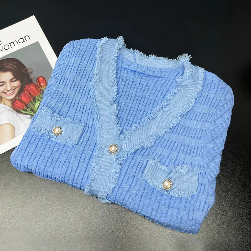 YuooMuoo 2023 Neue Ankunft Frauen Gestrickte Lange Kleid Elegante V-ausschnitt einreiher Split Pullover Kleid Büro Dame Vestidos.