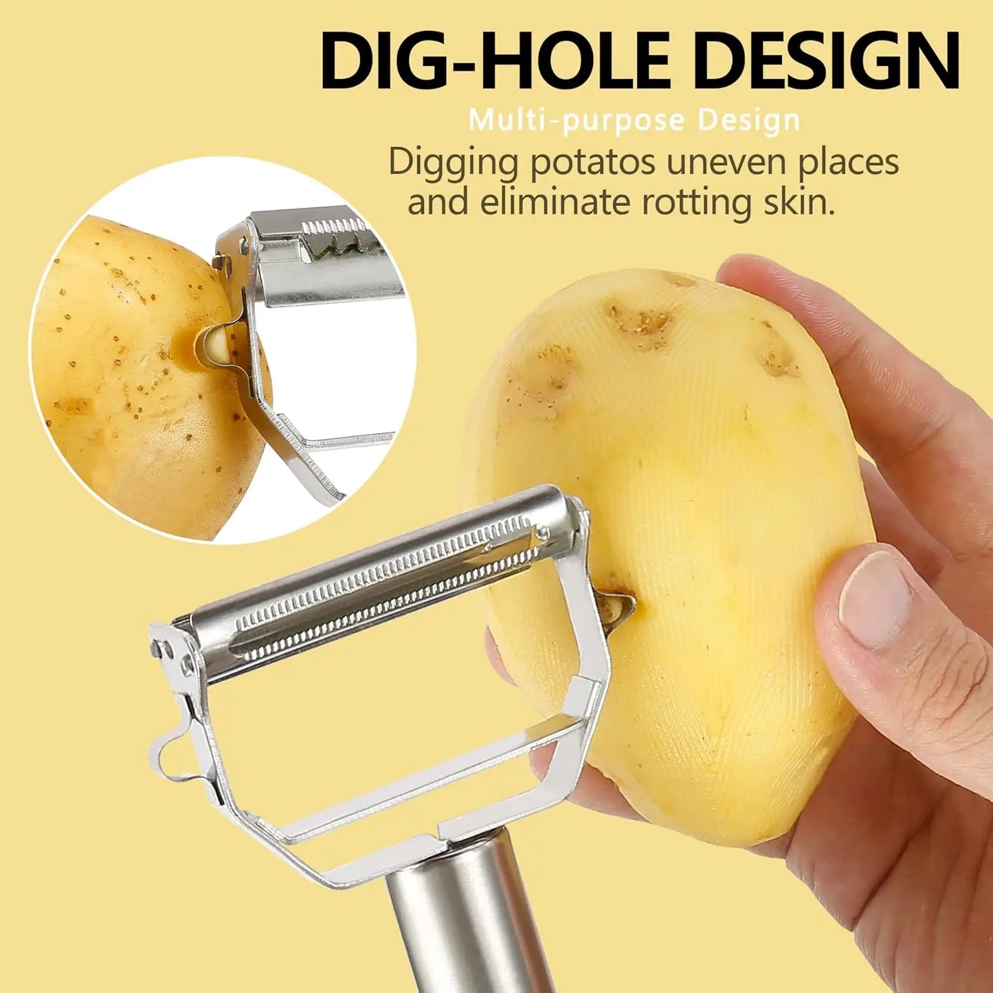 Stainless Steel Vegetable Peeler 4-in-1 Multi-Function Kitchen Tool with Anti-Slip Ergonomic Handle for Potato Carrot Cucumber.
