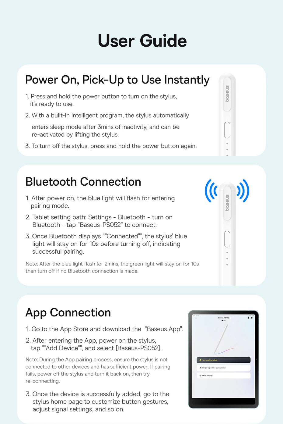 Baseus 3rd Gen Bluetooth Stylus for Apple Pencil Palm Rejection Compatible with iPad pro Mini Air 2024 2022-2018 for Apple Pen