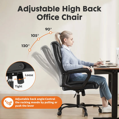 JHK Ergonomischer PU-Leder gepolsterter Armlehnen-Wohnzimmer-Schaukel-Gaming-Stuhl, drehbares Rad mit Lordosenstütze, Gaming-Stühle