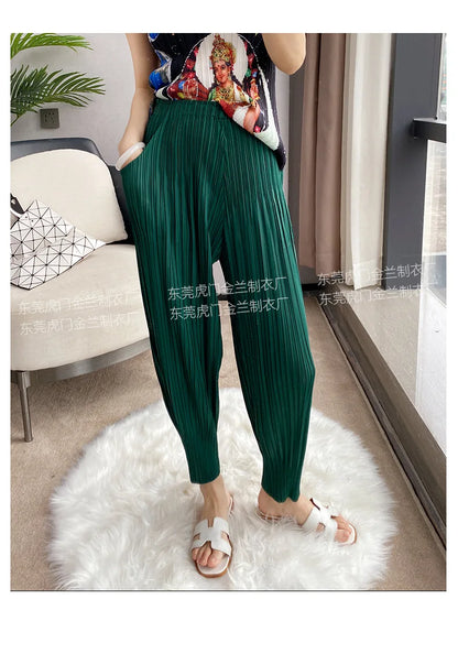 Miyake Life Pleated Pants Loose Harem Pants Women's Summer Thin Fashion Versatile Nine-minute Calf Pants