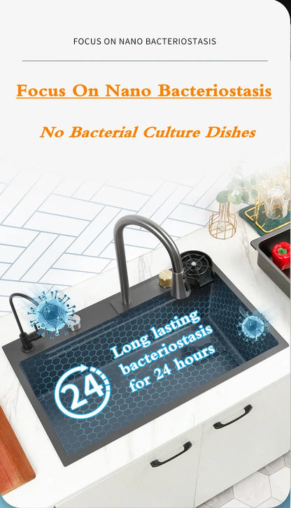 Wasserfall-Küchenspüle aus Edelstahl 304, Zughahn, Einzelschlitz, Hochdruckbecher, Waschmaschine, Café, Weinbar, Waschbecken