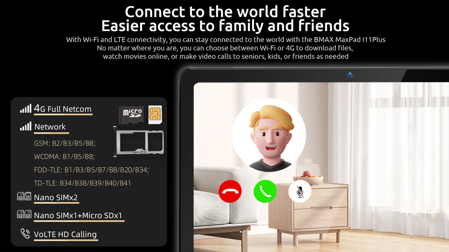 Bmax Maxpad I11Plus 10.4 Inch 16Gb(8Gb Ram+8Gb Expansion) 256Gb Rom Octa Core T606 Soc Android 13 Dual Wifi 4g Lte Tablet Sim.