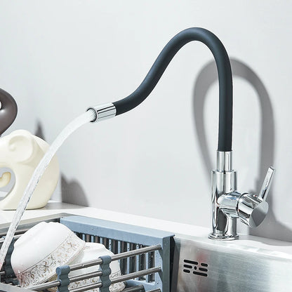 Kitchen Sink Faucet Flexible Water Pipe 360° Rotation Single Handle Deck Mount Cold Hot Water Mixer Water Tap