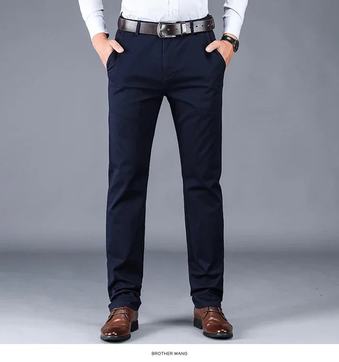 2024 neue 98% Baumwolle Casual Hosen Männer Kleidung der Klassischen Gerade Lose Hohe Taille Elastische Hose Männliche Marke Kleidung.