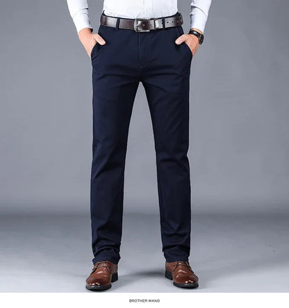 2024 neue 98% Baumwolle Casual Hosen Männer Kleidung der Klassischen Gerade Lose Hohe Taille Elastische Hose Männliche Marke Kleidung.