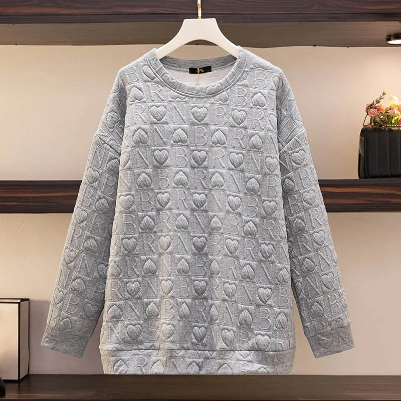 150Kg Plus Größe frauen Fehlschlag 157 Frühling Herbst Neue Liebe Drucken Lose Schlanke Sweatshirt Schwarz Grau Haut 6XL 7XL 8XL 9XL 10XL