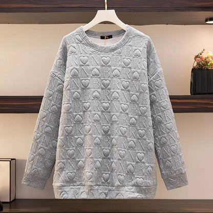 150Kg Plus Größe frauen Fehlschlag 157 Frühling Herbst Neue Liebe Drucken Lose Schlanke Sweatshirt Schwarz Grau Haut 6XL 7XL 8XL 9XL 10XL