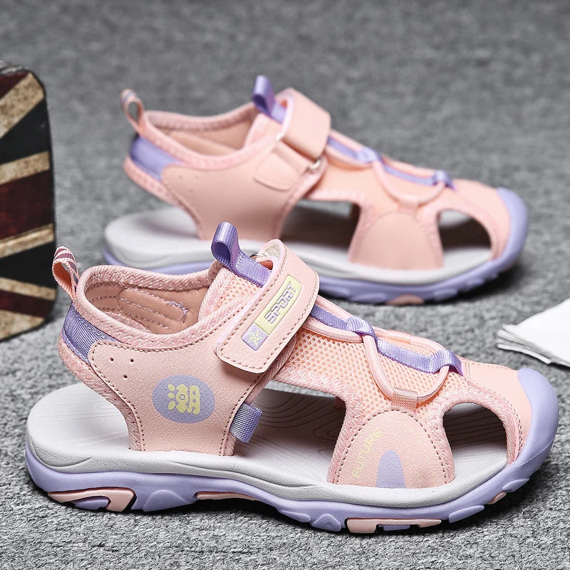 Summer Beach Water Children Sandals Fashion Shoes Outdoor Non-slip Soft Bottom Shading Leather Boys Comfortable Shoes Girls.