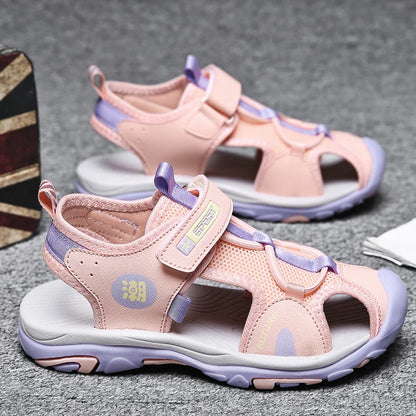 Summer Beach Water Children Sandals Fashion Shoes Outdoor Non-slip Soft Bottom Shading Leather Boys Comfortable Shoes Girls.