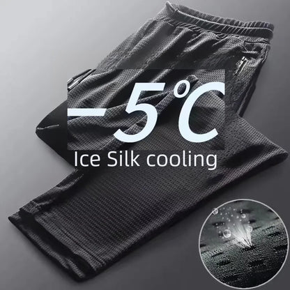 2024 New Ice Silk Pants Summer Thin Breathable Mesh Pants Men's Casual Ice Cold Men's Other Material.