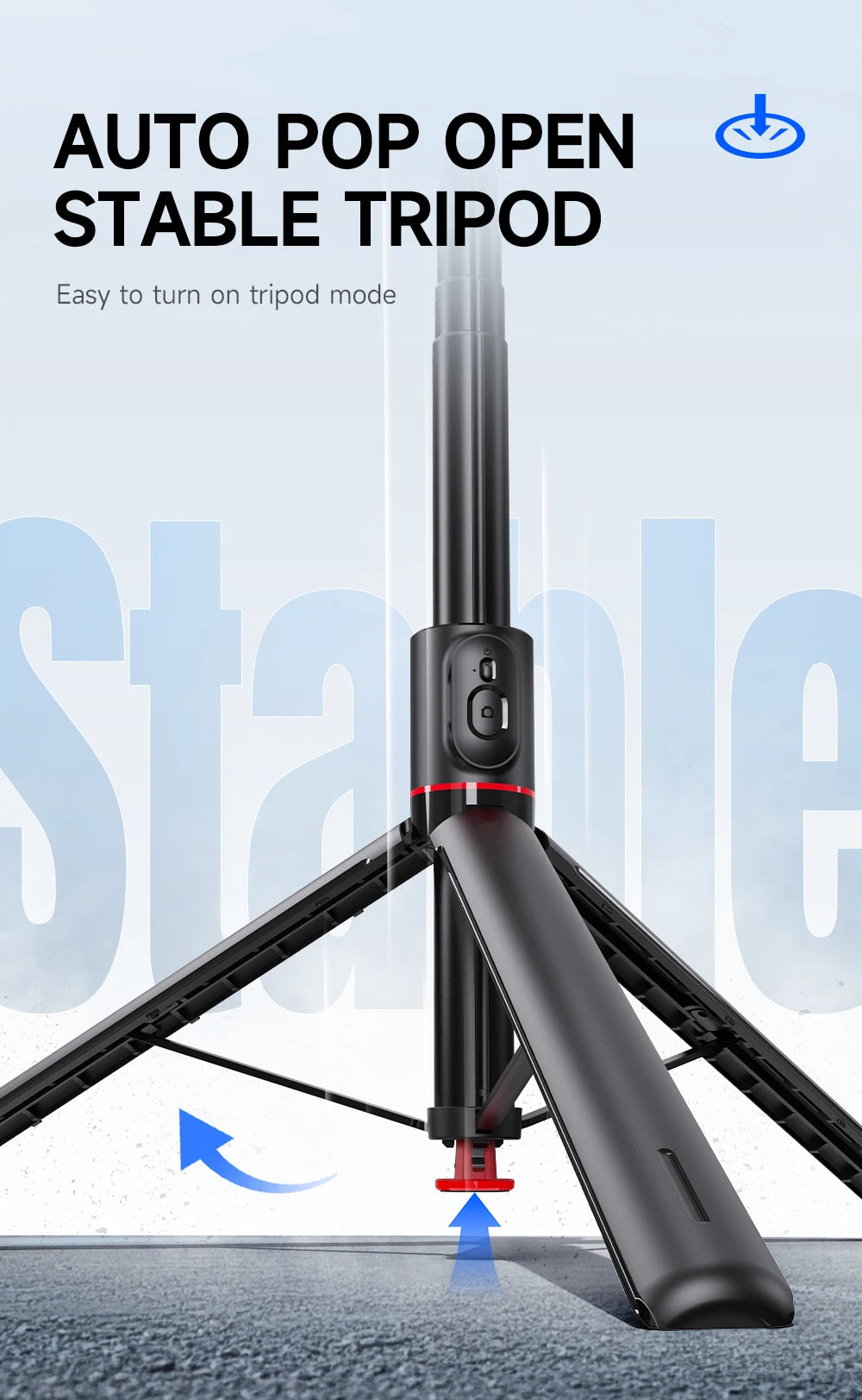 TT01 1770mm All-in-one Auto Pop Open Tripod Bluetooth Remote Tripod Bounce Selfie Stick Phone Holder for Vlog/Video.