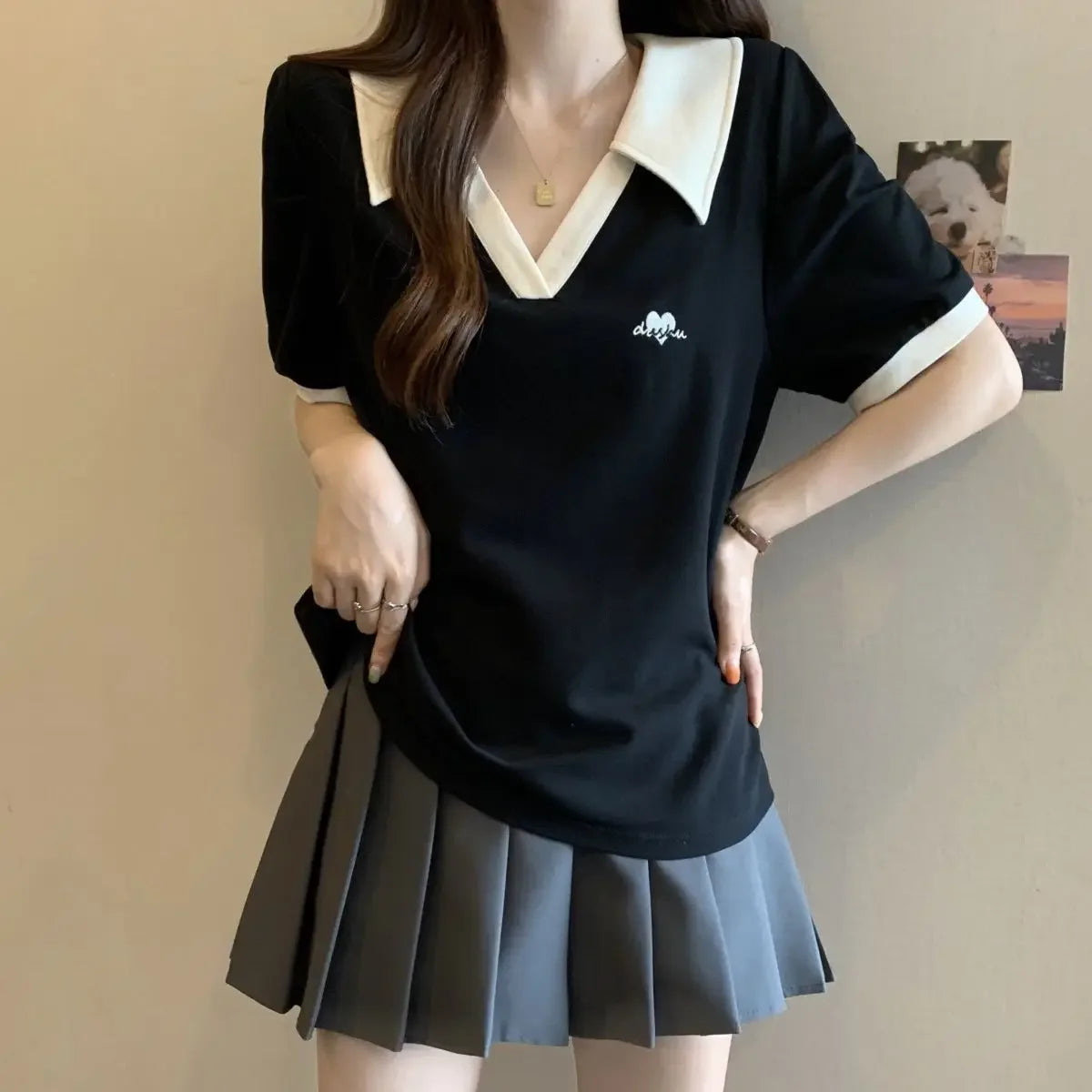 Plus Size Women's Casual Polo Neck Short Sleeve T-Shirt Slimming Belly Cover Summer Age Defying Shoulder Level Top.