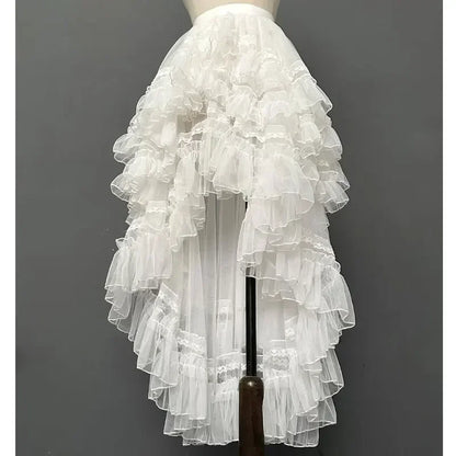 Gothic Lolita Layered Underskirt Sweet Princess Mesh High Low Ruffled Skirt for Women.