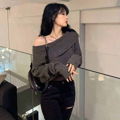 Lucyever Slash Neck Strick pullover Frauen sexy schulter freie Langarm pullover weibliche koreanische elegante verdicken schlanke Pullover Top