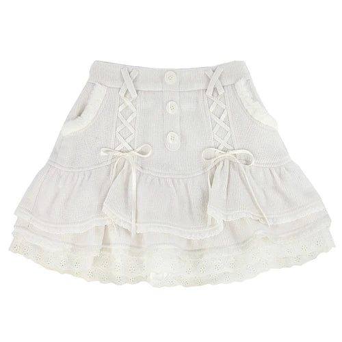 Japanese lolita kawaii clothes pink mini skirt with shorts Lace High Waist korean style women 2025 new fall White skirt fluffy.