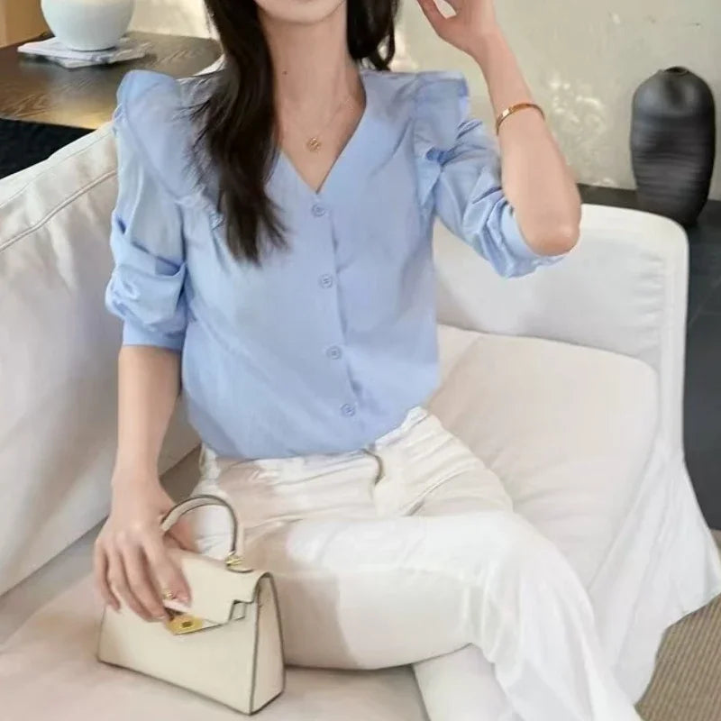 Long Sleeve Casual Shirt Women Shirts Spring Autumn Fashion Female Solid Blouse Tops Office Lady Sweet Shirts Girl.