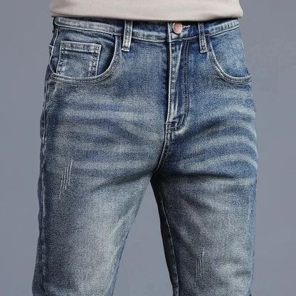 New Men's Vintage Jeans Korean Fashion Slim Little Feet Embroidered Trousers Stretch Male Streetwear Denim Pants.