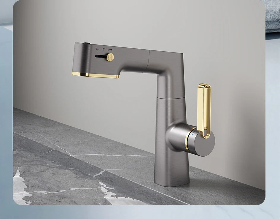 VGX Multifunctional Bathroom Faucets Pull Out Basin Mixer Sink Faucet Gourmet LED Display Tap 360° Tapware Crane Brass Chrome
