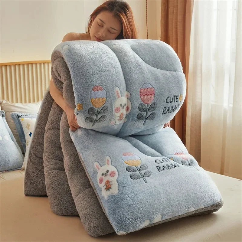 Winter Thicken Blanket Quilt Lamb Wool Double Layer Thick Warm Blanket 150/180/200 Comforter Throw Blankets for Beds Bedding 이불