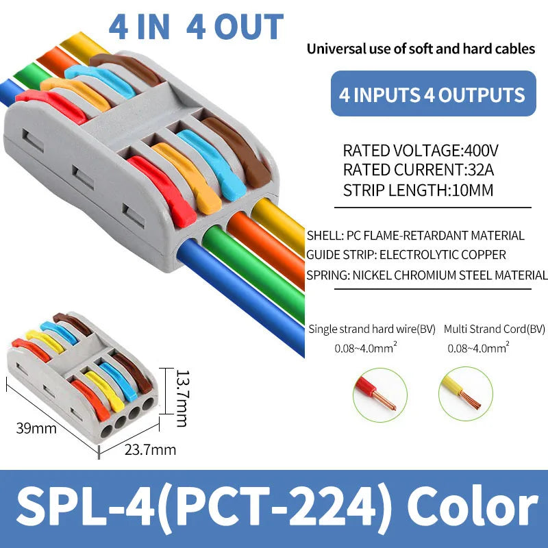 1 In Multiple Out Quick Wiring Connector Universal Splitter Wiring Cable Push In Terminal Block Universal Fast Wiring SPL 222 23