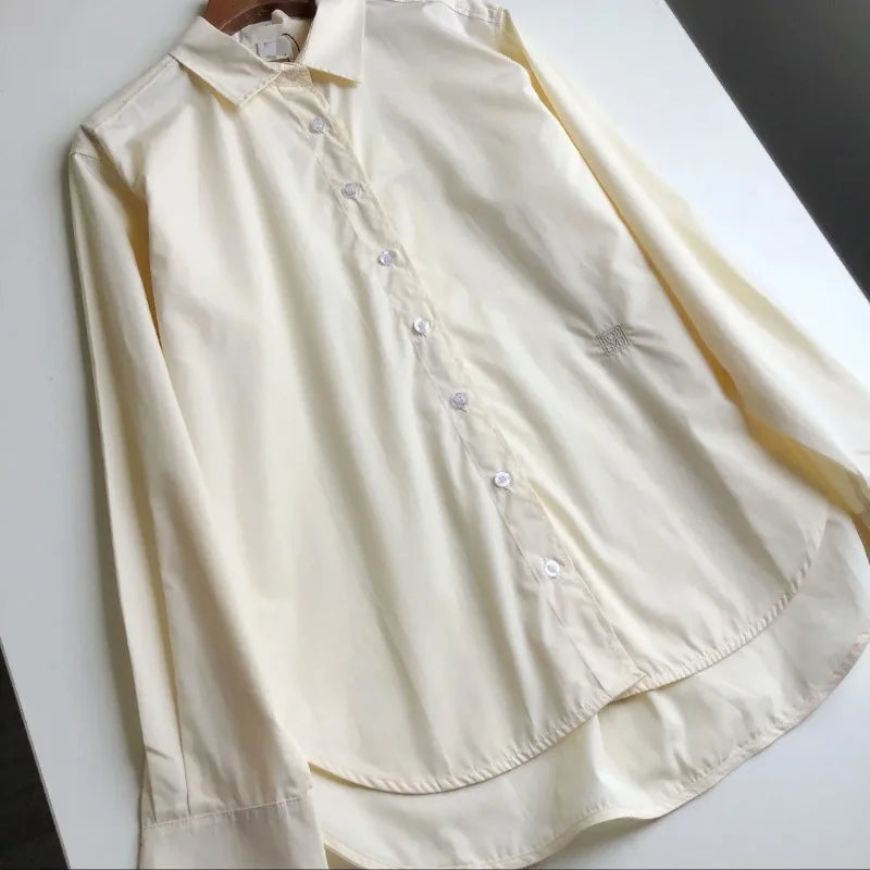 LUXURY Women's Vertical Striped Shirt, Short Front and Back, Short, Vertical Striped Shirt, Loose Long Sleeve, Commuter Style.