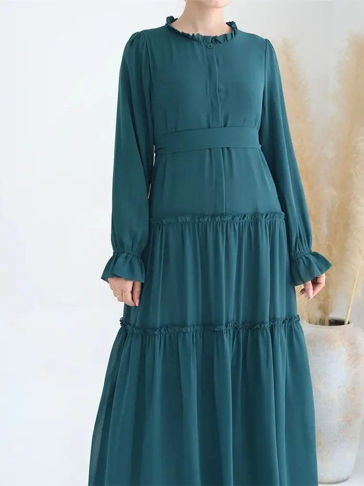 Ramadan Eid Chiffon Muslim Modest Khimar Abaya Set Dubai Turkey Islam Dress Abayas For Women Kebaya Kaftan Robe Femme Musulmane.