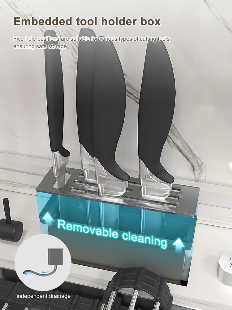 Küchenspüle aus Edelstahl mit Wasserfall, großer Einzelschlitz, multifunktionale Geschirrspülbecken, Unterbaubecken