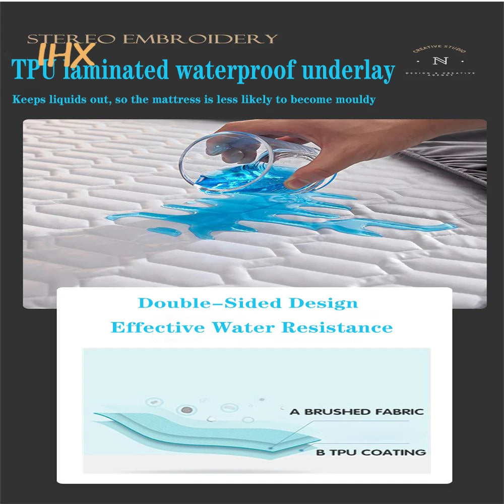 Waterproof Thicken Mattress Cover Quilted Latex Mat Bed Covers Pad Skin-Friendly Fitted Sheet Protector Bedspread150/160/180x200.