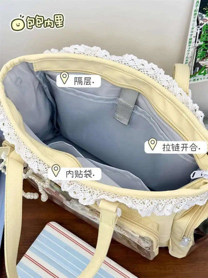New Y2K Cute Japanese Ita Bag Lolita Girl Transparent Shoulder Tote Bag Large Capacity Crossbody Casual Bag DIY Display Handbags.