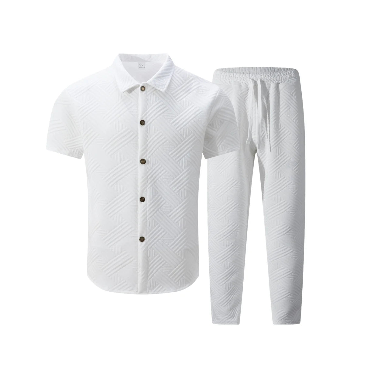 A fashionable and trendy two-piece short-sleeved shirtwithlong pants is perfect for men's daily casual wear in spring and autumn.