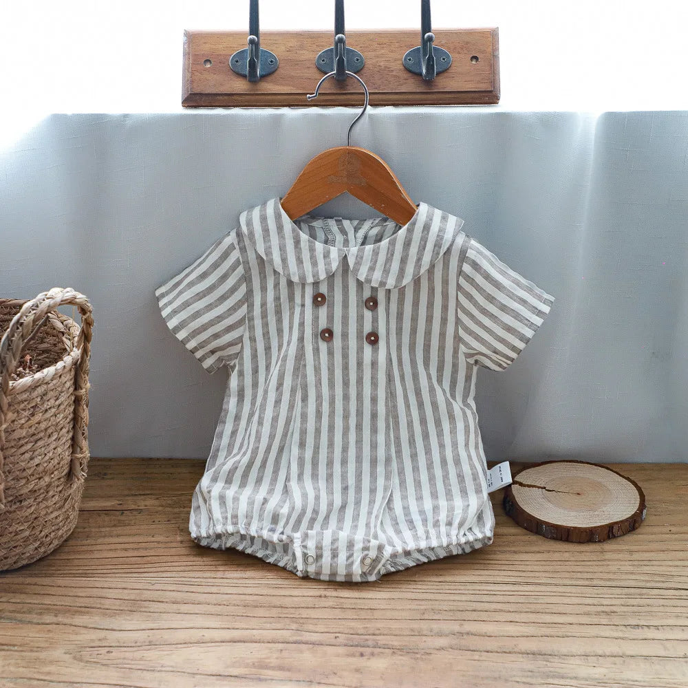 Sommer Kleinkind Kinder Streifen Body Jungen Lose Turndown Kragen Overall Mädchen Baby Dünne Crawlwear Onesie Kleidung Ein Stück.
