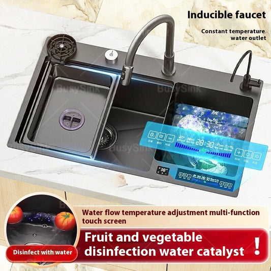 Water Catalyst Stainless Steel Kitchen Sink Multifunctional Smart Double slot Cleaning Ingredients Dishes Kitchen Sink
