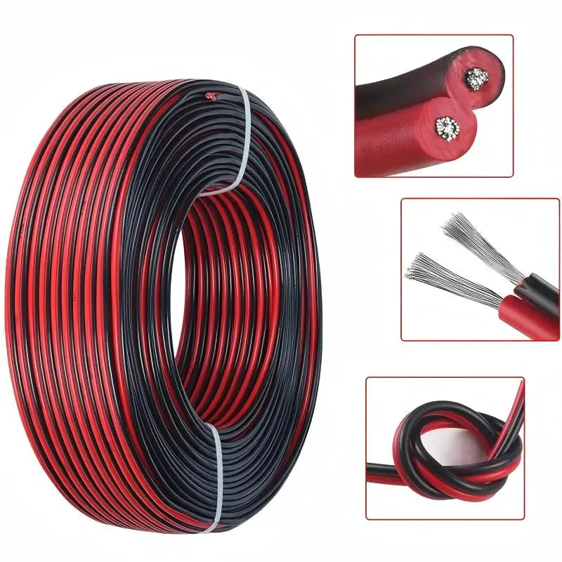 12V Red Black Hookup Wire 2 Pin Automotive Flat Cable LED Extension Wires For Doorbell LED Ribbon Lamp Tape Lighting Speakers.