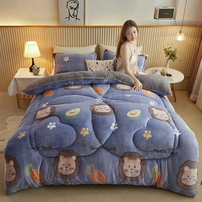 Winter Thicken Blanket Quilt Lamb Wool Double Layer Thick Warm Blanket 150/180/200 Comforter Throw Blankets for Beds Bedding 이불