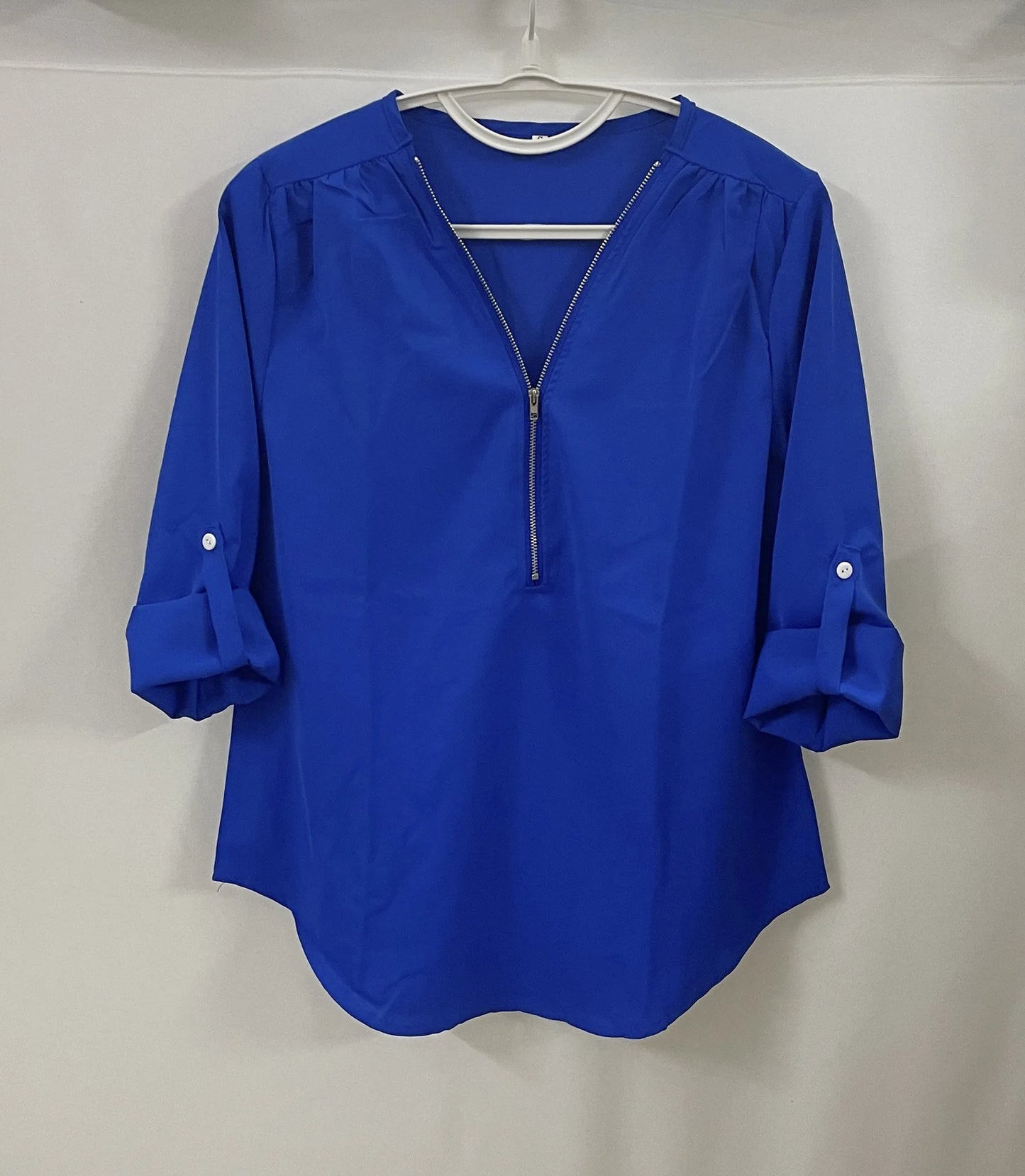 2024 Quality HotSale Plus Size Deep V Neck Women Blouse Chiffon Cool Loose Shirt Fashion Casual Ladies Tops Sexy Zipper Pullover.