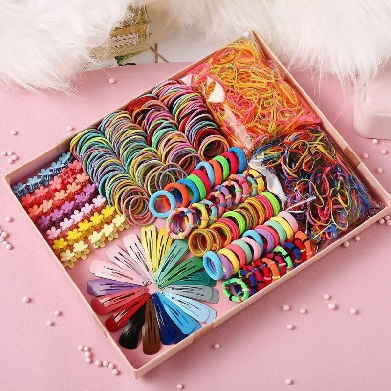780pcs Girls Colorful Hair Bands Set Kids Hair Accessories  Elastic Hair Sets Children Ponytail Holder Scrunchies Baby Cute Head.