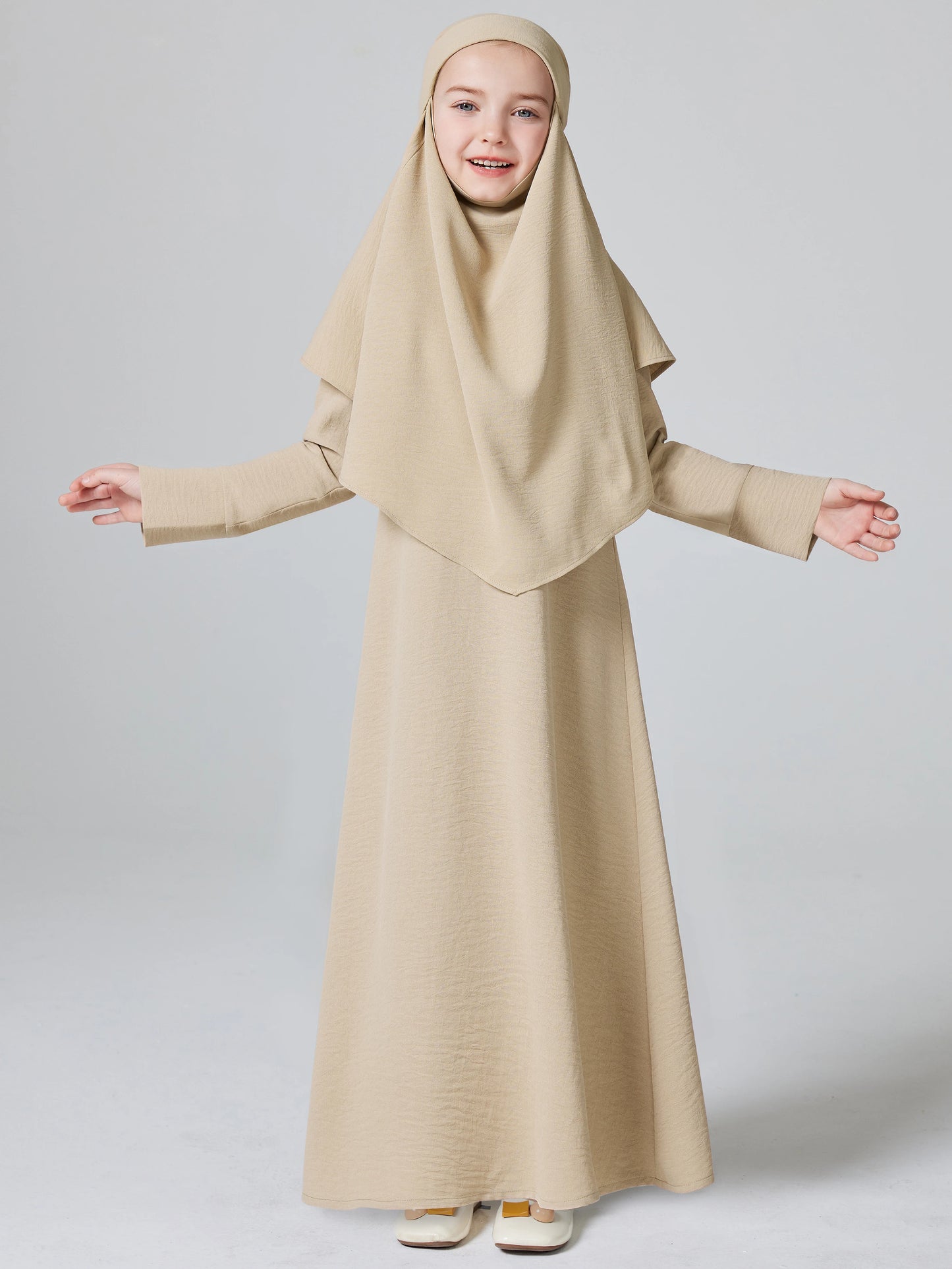 Abaya Ramadan Kebaya Girls 2pcs Muslim Outfits, Long Sleeve Dress + Hijab Set, Kids Abayas Girls Dubai Khimar.