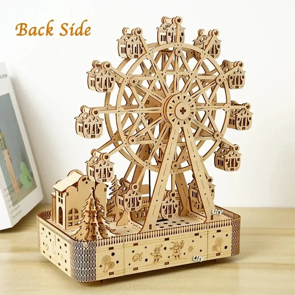 Ferris Wheel Hands Craft DIY 3D Wooden Puzzle Instrument Assembly Building Model Kit Brain Teaser Puzzles Toy.