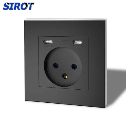 SIROT Israelische Steckdose mit USB Typ C, 86 mm flammhemmendes PC-Panel, AC 230 V 50 Hz, israelische Standard-Wandsteckdose, Weiß, Schwarz, Grau.
