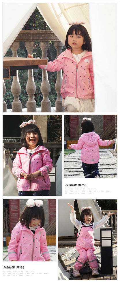 HONEYKING Children's Clothing Sets Raincoat Suit Baby Waterproof Overalls Pants Girls Jumpsuit For Kids Jacket And Trousers Set.