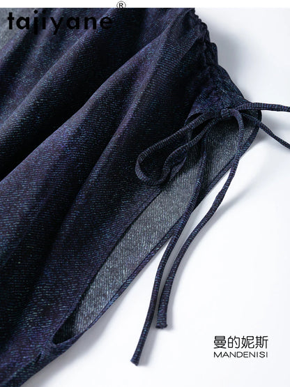 TAJIYANE 100% Maulbeerseide Kleid Frau Sommer 2025 Elegante Lange Kleider Denim Gedruckt Party Kleider Damen Kleidung Vestidos.